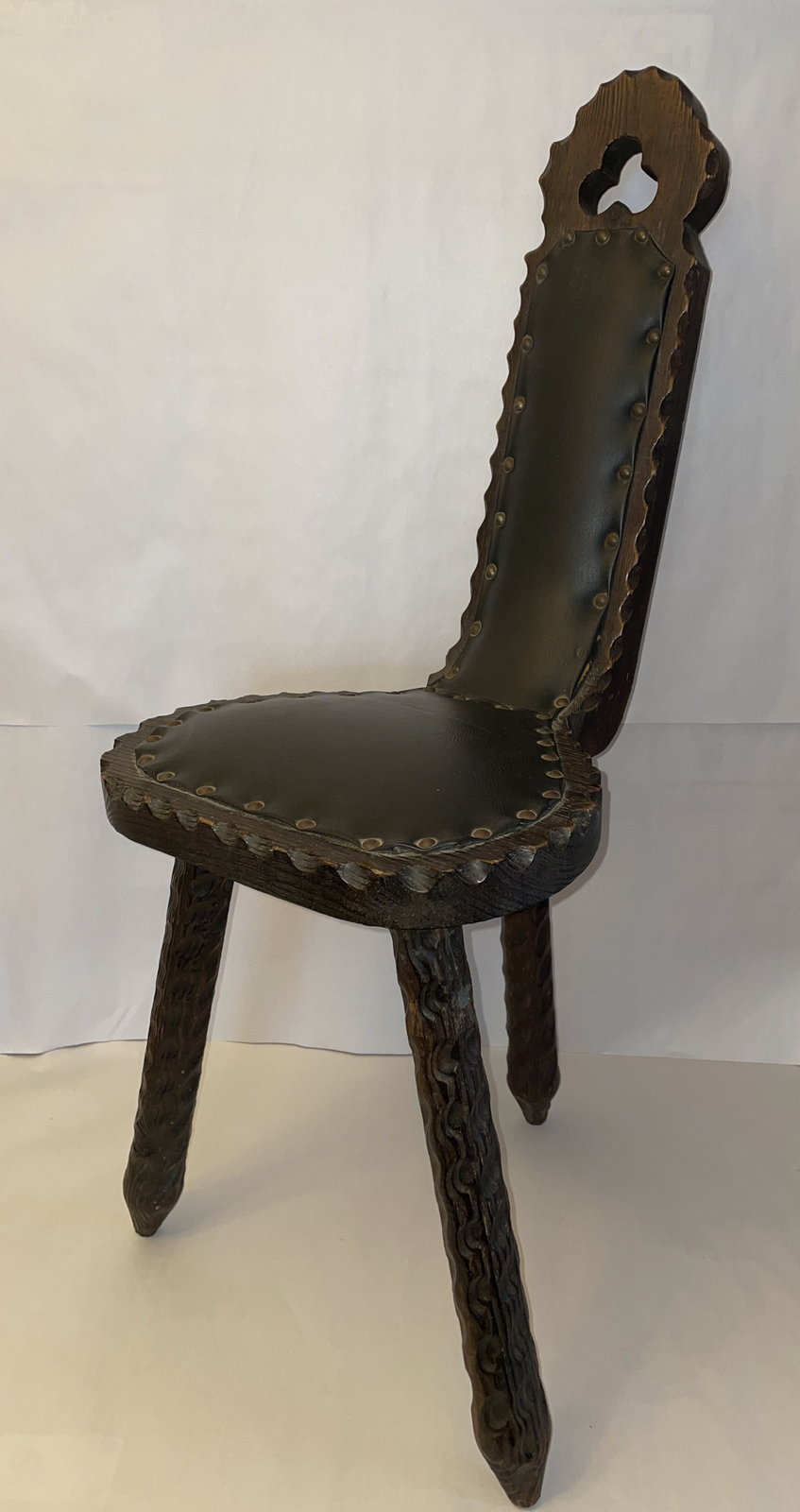 Spanish Birthing Chair Folk Art Stool Primitive Wood 3 Leg Clover