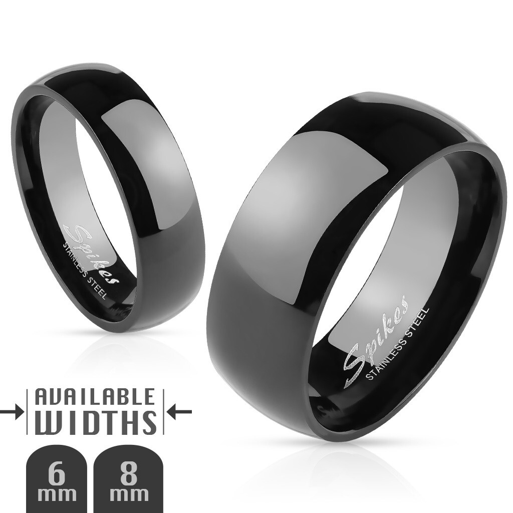 8mm Stainless Steel Black Wedding Band Ring - High Polished Domed Comfort Fit (Size 11) - View #9