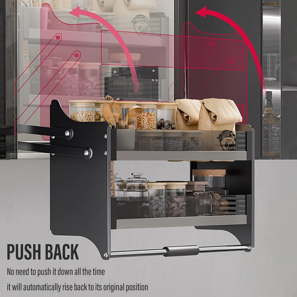 Estante de cocina extraíble gabinete superior 2 niveles gabinete organizador estante Foto 3 de 4
