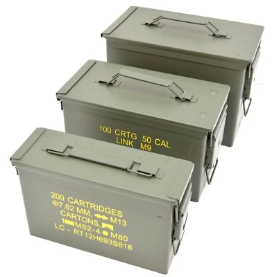 MILITARY ISSUE NATO 50Cal Ammo Box Army Storage Ammunition Surplus Issue Tin Tool Metal 3 Sizes