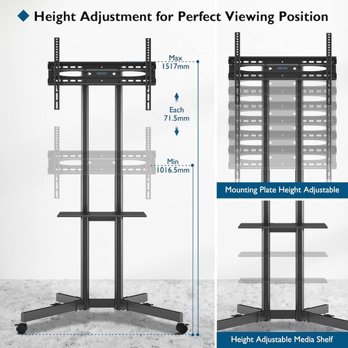 TV Television Stand Rolling Cart Television Stand Height Adjustable for 32-85 Inch - Picture 3 of 7