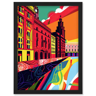 Royal Albert Dock Liverpool Waterfront Pop Art gerahmtes Wandbild Bild Druck A4