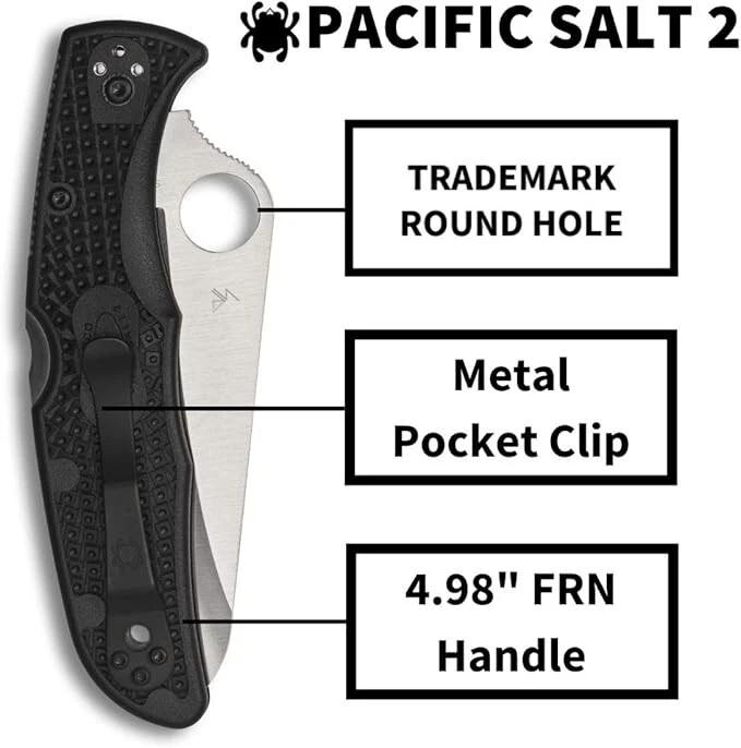 Navaja de bolsillo plegable Spyderco Pacific Salt 2 borde dentado H-2 3,78" C91SBK2 Foto 2 de 4