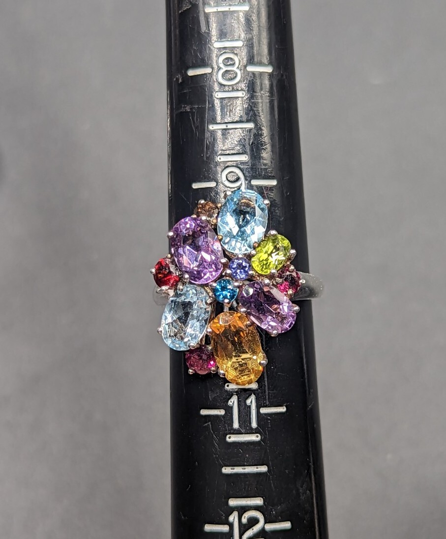 Sterling Silver 925 Multicolor Multi Gemstone Clu… - image 18