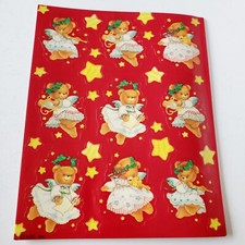 Vintage Christmas Sticker Sheet American Greetings Angel Bears Yellow Stars