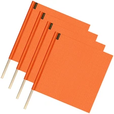 VULCAN Safety Flag - Dowel - 18" x 18", 4 Pack - Vinyl Coated Nylon Mesh