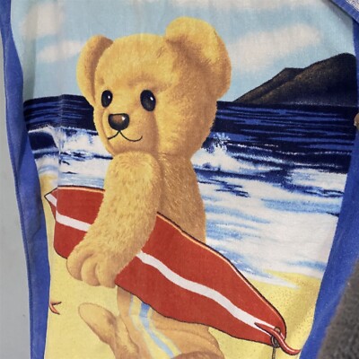 Vintage Beach Towel Surfing Teddy Bear Hiltex Lee Macleod 28 x 56