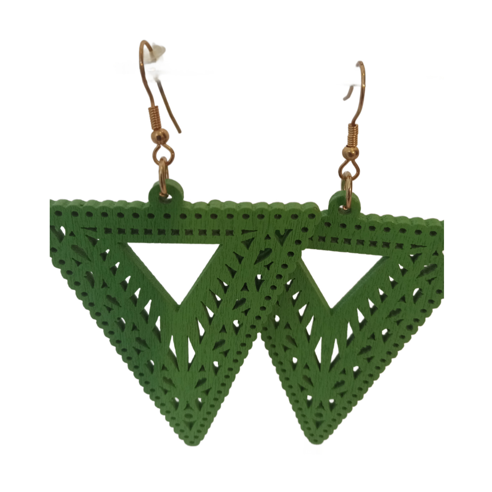 Dangle Drop Triangle Earrings Green Fishhook Clos… - image 1