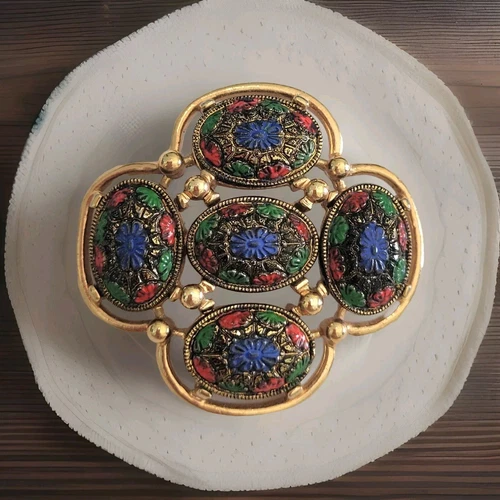 Vintage Sarah Coventry Molded Glass 1968 Light of The East Mosaic Brooch Pin 