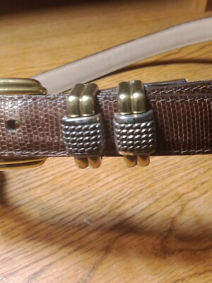 BRIGHTON 4B608 Belt Genuine Leather Lizard Embossed Brown Gold Silver Size M 30\