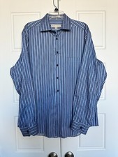Pronto Uomo Dress Shirt Non-Iron Mens Size XL Purple blue Striped Spread Collar