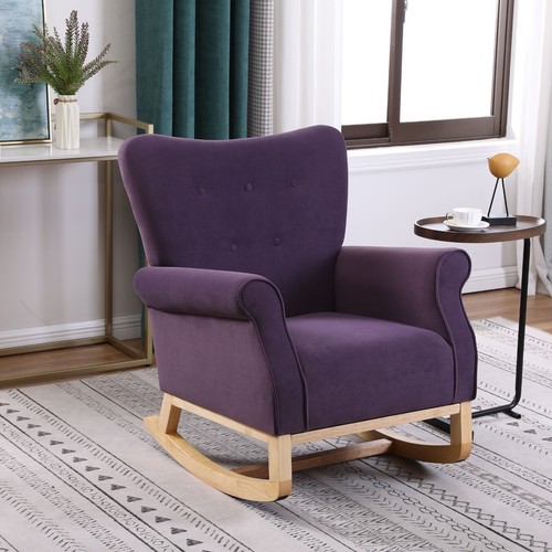 High Back Rocking Chair for Baby Room, Comfortable Fabric Padded Nursery Rocker