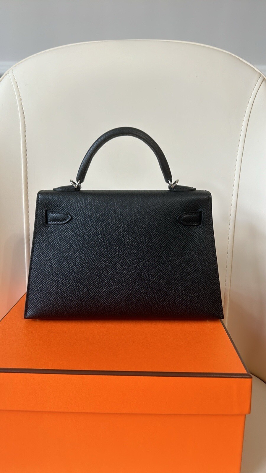 NEW HERMES BLACK NOIR MINI KELLY II 20 BAG EPSOM Phw HANDBAG POCHETTE CUT CLUTCH image 2