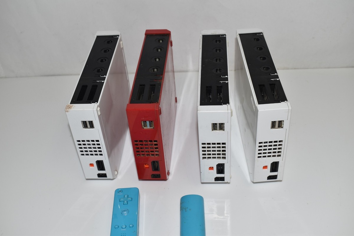 NINTENDO WII CONSOLES LOT OF 4 - 3 WHITE - 1 RED- PARTS