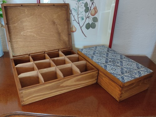 Eight Compartments Petrol Color Wooden Tea Box. Tea Bags Box. Jewelry Storage. - Picture 10 of 11