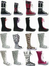 Womens Canvas Sneaker Punk Flat Tall Lace Mid...