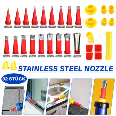 32XEdelstahl Dichtungsdüse Dichtungsfinisher Silikon Dichtmittel Abdichten Düsen