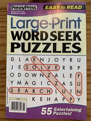 PennyPress Large Print Word Seeks Puzzles MARCH 2020 Magazine EASY to READ New!