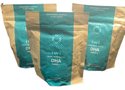 1 Bag-iWi Life DHA Omega-3 ~ 120 Softgels Made from Algae