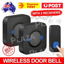 Wireless Door Bell Chime Waterproof Doorbell 2 Plugin Receivers 300M Long Range