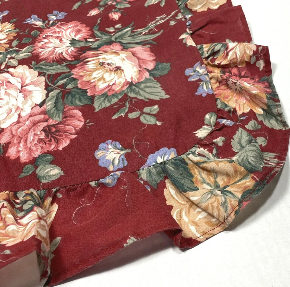 2 件复古 70 年代荷叶边枕套大号国王红色花卉印花一对小屋 — 第 4/4 张图片