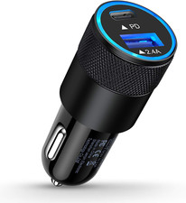 30W PD USB C Car Charger, USB Type C Fast Power Charging Block Dual Port USB a