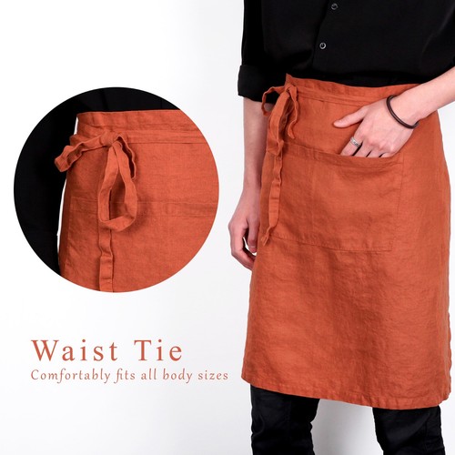 100 % französisches Leinen Bistroschürze (25*35 Zoll) - Unisex, verstellbare Taille zum Binden - Bild 9 von 37