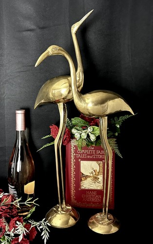 Brass Flamingo Statues MCM Tall Decorative Brass Beach Flamingo Decor 20" / 24" - Picture 2 of 11