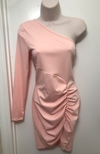 new large pink womens one shoulder long sleeve Bodycon mini dress