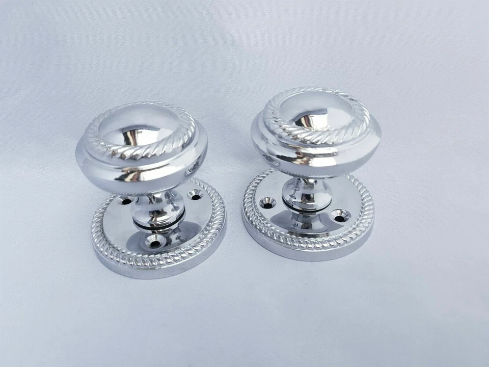 Door Knobs Chrome Interior Mortice Georgian Rope 63mm Diameter Rose 50mm Knob D1 - Image 3 of 4