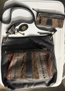 Beautiful Fossil Lg Brown Patchwork Leather Shoulder Crossbody Purse And Wallet