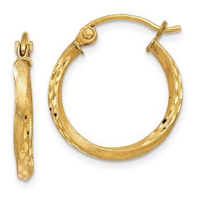 14 Karat Gelbgold Satin Diamantschliff hohl gedreht Creolen Damen