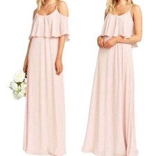 NWT Show Me Your Mumu Caitlin Ruffle Maxi Dress XS Dusty Blush Crisp Formal