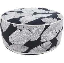 Fennco Styles Black & White Banana Leaf Round Indoor & Outdoor Pouf – 200lbs...