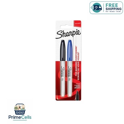 Vivid Black & Blue Fine Point Permanent Markers - 2 Pack for Multi-Surface Use
