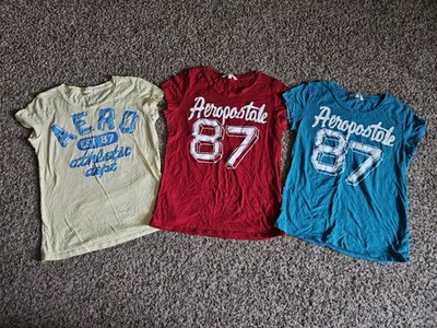 Vintage Y2K  Aeropostale Basic Tee Lot Red Yellow Blue Size XL Lot of 3