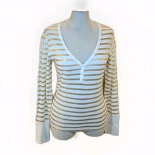 Victoria's Secret Tee Long Sleeve shirt Women's Size Large Gold Cream L Striped 