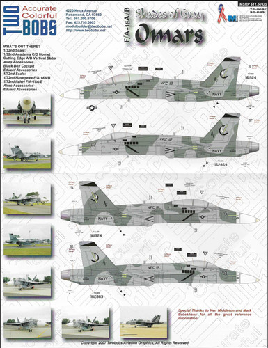 TWO BOBS F/A-18A /B Hornet Decals in 1/32 and 1/72 VFC-12 'Fighting Omars'