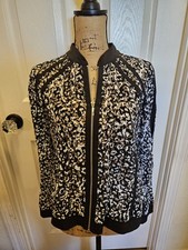 Chico's ZENERGY Neema Print Mesh Jacket Black/Optic White Full Zip Size 1