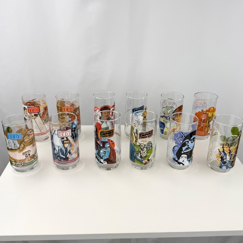 Vtg Star Wars Burger King Glass COMPLETE SET 12 NM Unwashed (1977 1980 1983)⁠