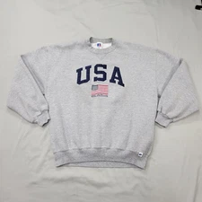 Vintage Russell Athletic USA Flag Sweatshirt Gray XL Retro Comfort Y2K Warm