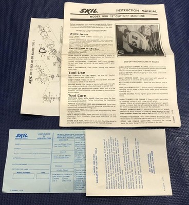 SKIL 12'' Cut Off Machine 990 Instruction Manual Parts Diagram vintage owner saw