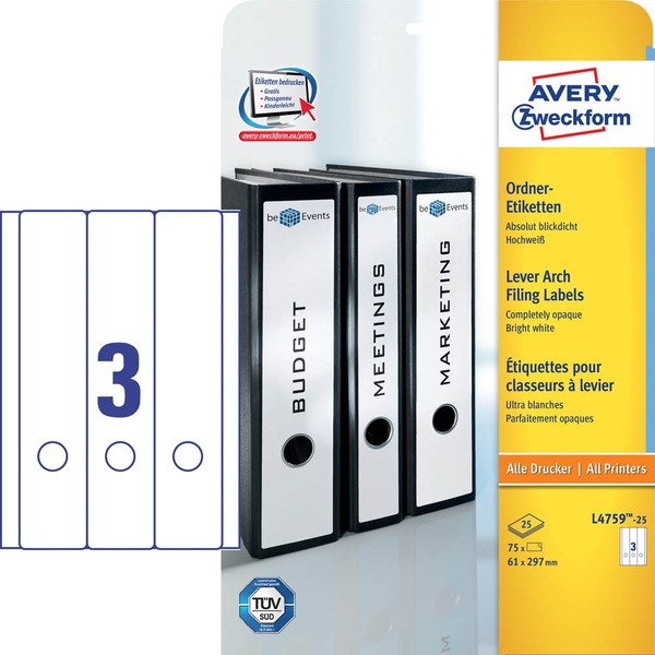 Avery Zweckform Ordneretiketten L4759-25 Weiß, 30 Blatt-image
