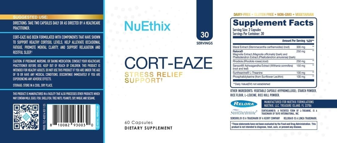 NuEthix Cort-Eaze Cortisol Supplement with Ashwagandha & Rhodiola, 60 Caps     A