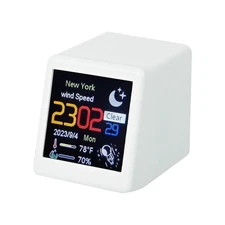 White Smart Desktop Clock WIFI Weather Clock 1.5" Screen Temperature Humidity
