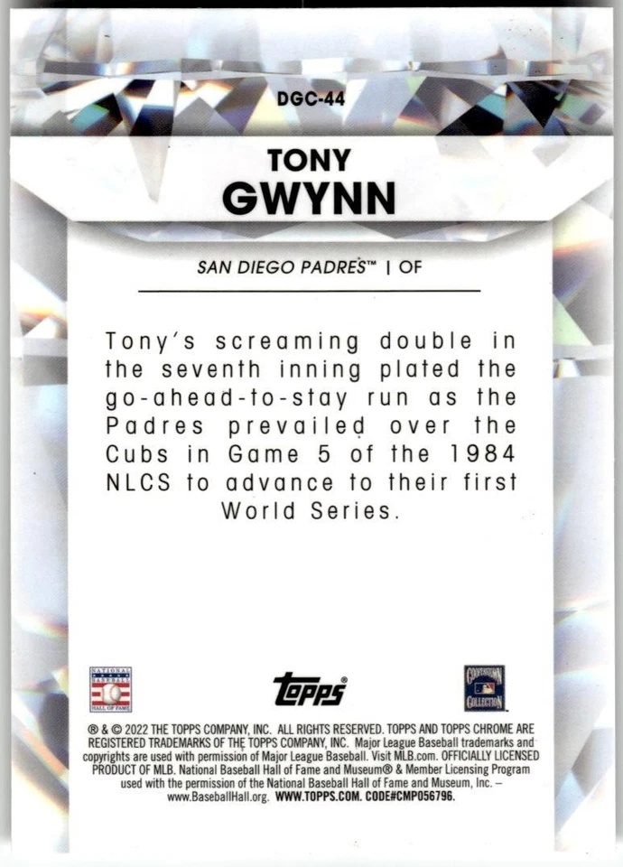 2022 Topps Chrome Update #DGC-44 Tony Gwynn Diamond Greats Die Cuts - Image 2 of 2