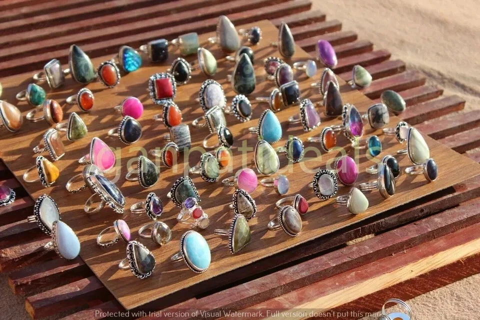 Lote de 1000 piezas de anillos de piedras preciosas Larimar y mezcla joyas enchapadas en plata 925 Foto 4 de 4