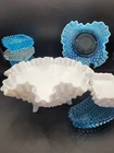 Vintage Lot of 7 Hobnail Dishes: Blue, Milkglass, Opalescent, Fenton - No Chips