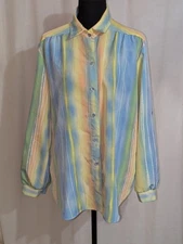VTG 80s Womens All Hours Pastel Watercolor Button Down Blouse Sz M