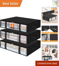 Elegant Black Fabric Under Bed Storage Bins - 3-Pack 40L with Transparent Window